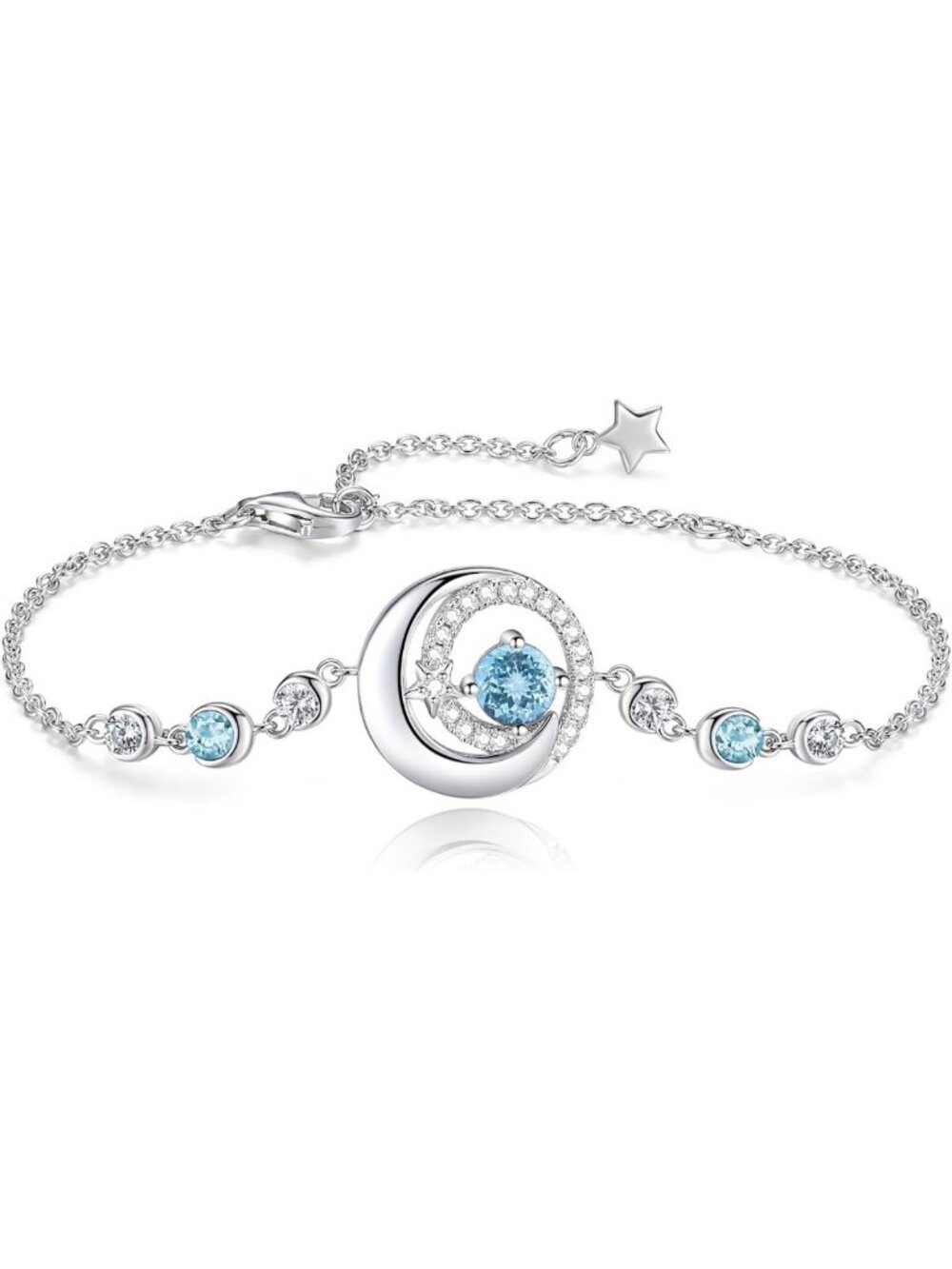 Celestial Moon & Star Birthstone Link Bracelets for Women - Dainty Jewelry Gift